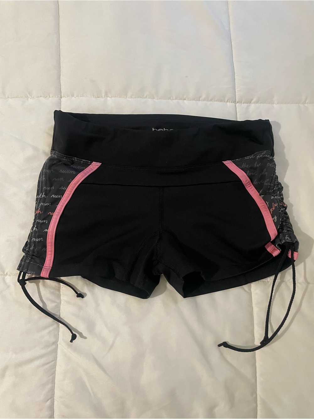 bebe sport Black and Pink biker workout shorts with side ruching